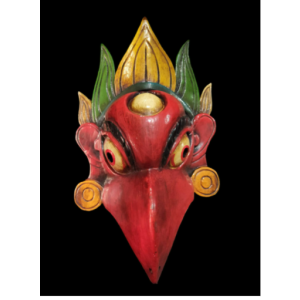 Handmade Wooden Mask Of Garudha, Painted Red