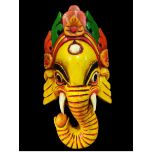 Handmade Wooden Mask Of Ganesh, Painted Yellow