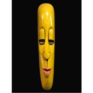 Handmade Wooden Mask Of Long Face Somalian, Painted Yellow
