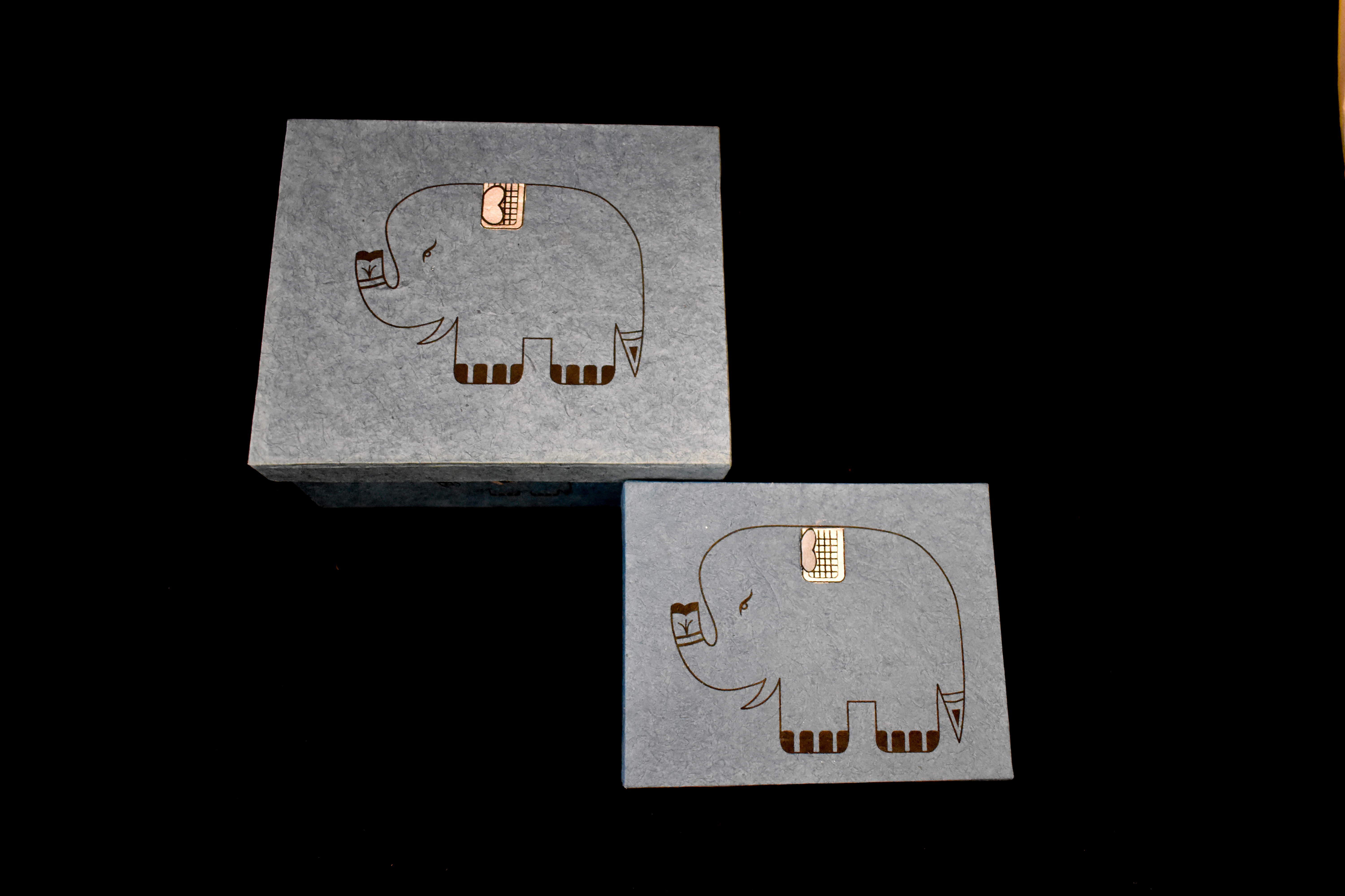 Lokta paper-Elephant print boxes- blue