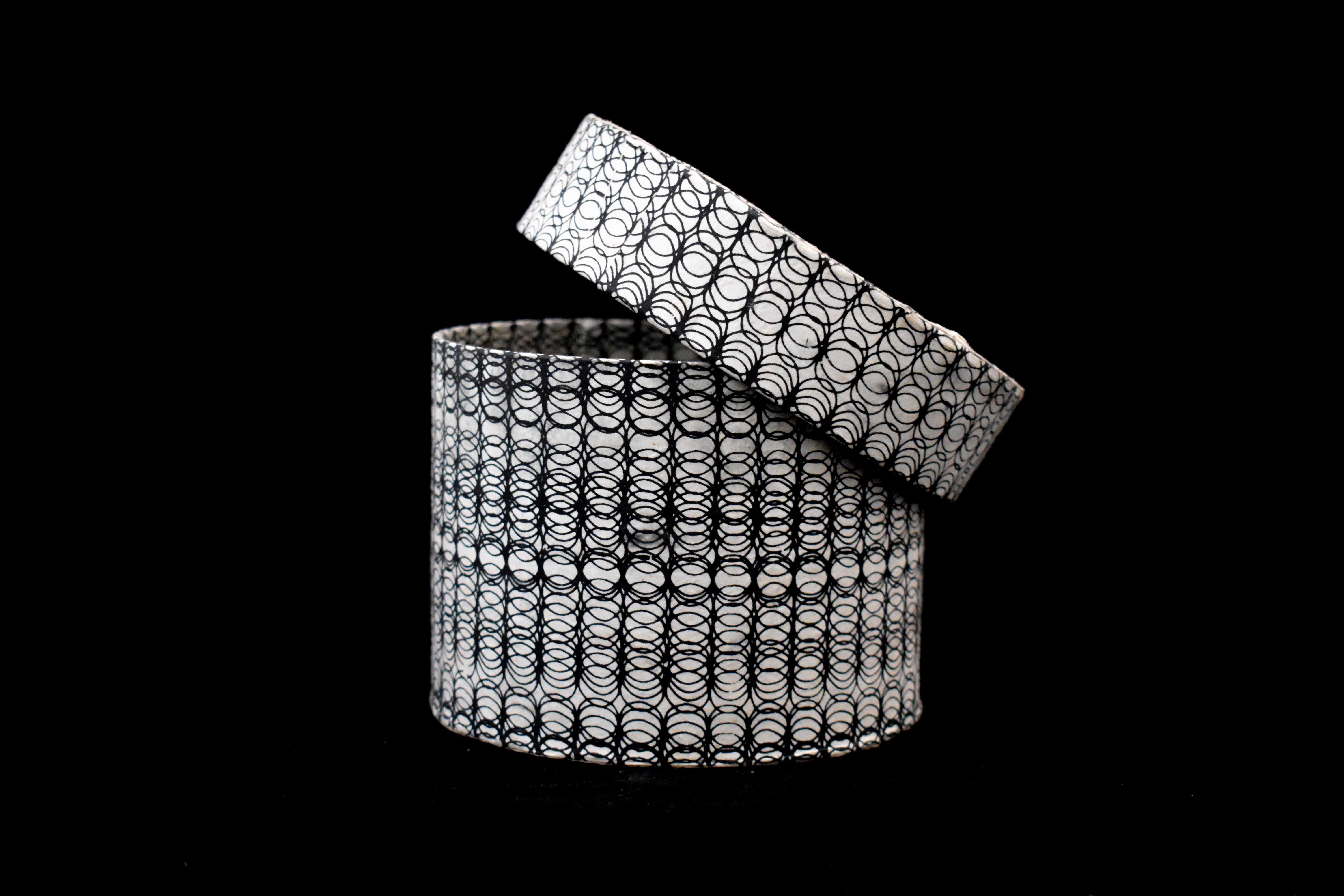 Lokta paper-cylindrical box-black & white printed