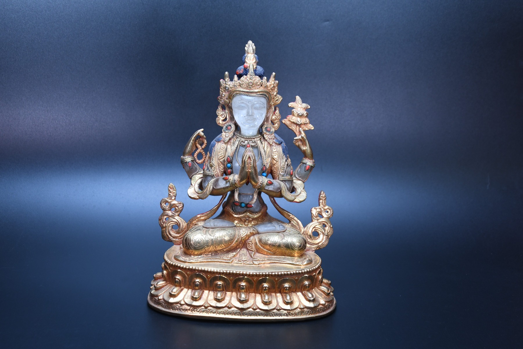 Tibetan Gem inlay crystal Vajrasattva buddha statue Beautiful Crystal Handcrafted Statue Crafted Magnificent 24K gold Statue Handmade Nepal