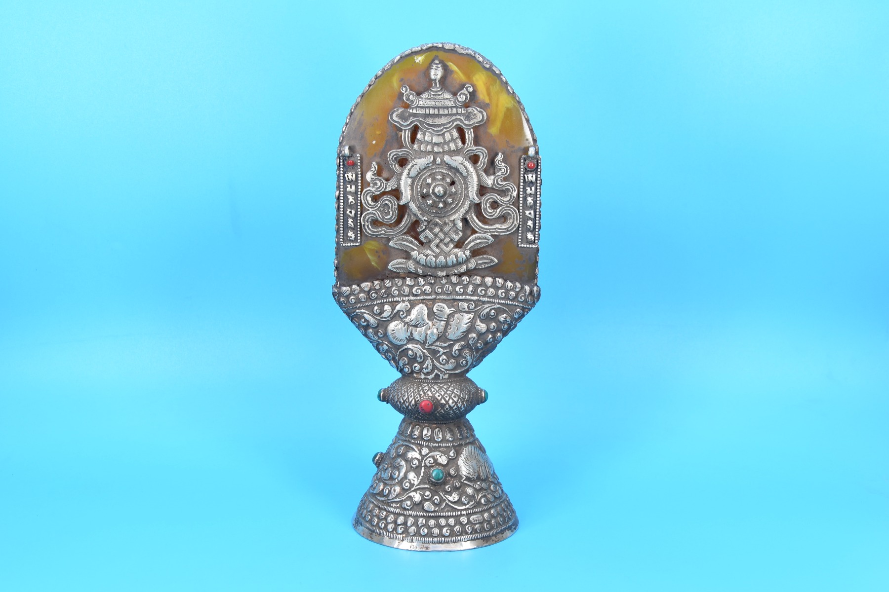 11" Tibetan Buddhist Metal Old Hand-Carved Tibetan Stamp Amber Seal Signet Nepal