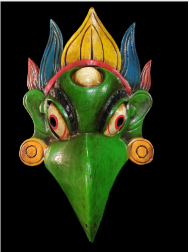 Handmade Wooden MaskOf Garudha, Painted Green