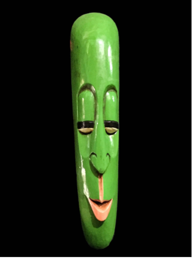 Handmade Wooden Mask Of Long Face Somalian, Painted Green