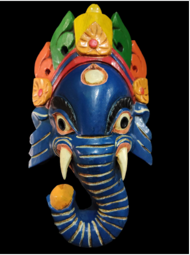 Handmade Wooden Mask Of Ganesh, Painted Blue,Green and Red(Choose your favorite color)