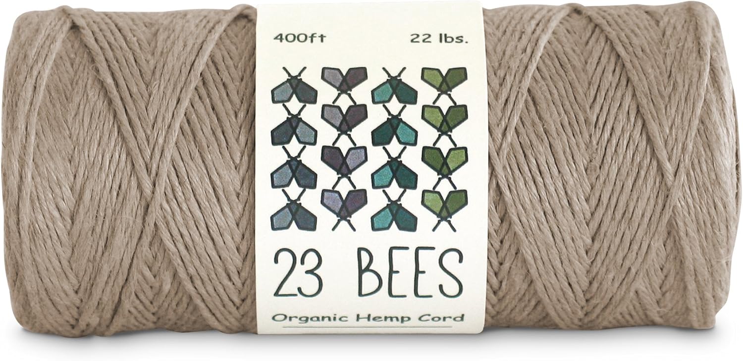 100% Organic Hemp Cord, Twine, String for Jewelry, Beading, Macrame, Crafts, 23 Bees (400ft x 22 lb.) Natural Box of 50