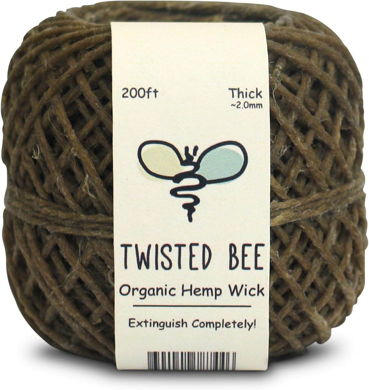 100% Organic Hemp Wick with Natural Beeswax Coating, Twisted Bee (200ft x Thick) - Wholesale Box of 55