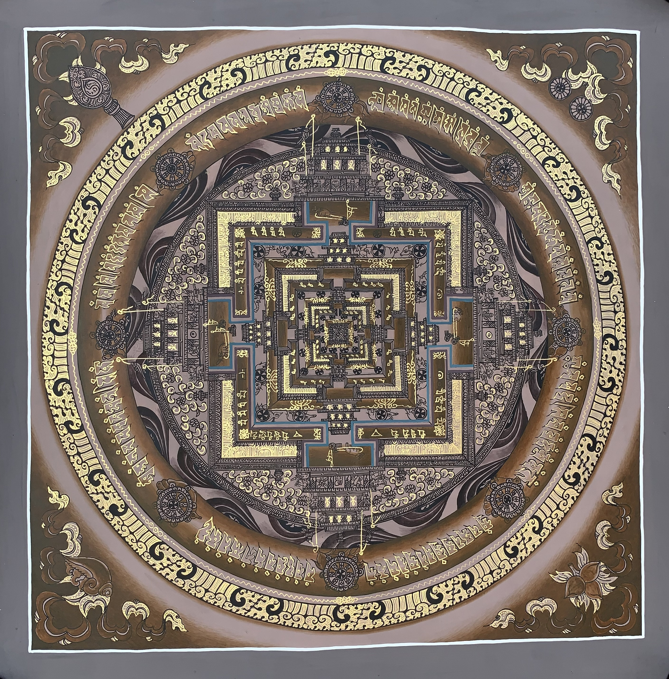 Hand-Painted Kalachakra Mandala Tibetan Thangka Art 17 Inches x 17 Inches
