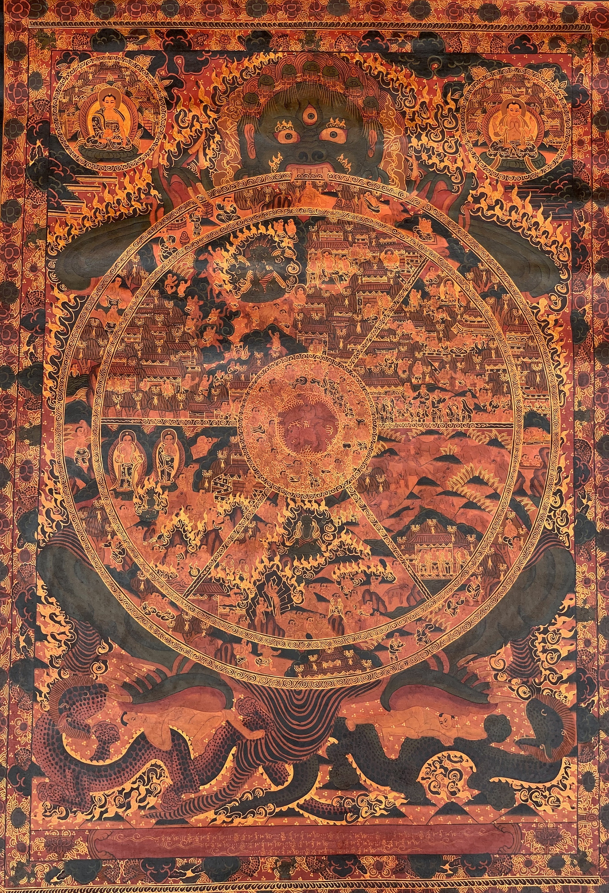Hand-Painted Buddha Mandala Tibetan Thangka Art on Canvas, 26 x 38 Inches