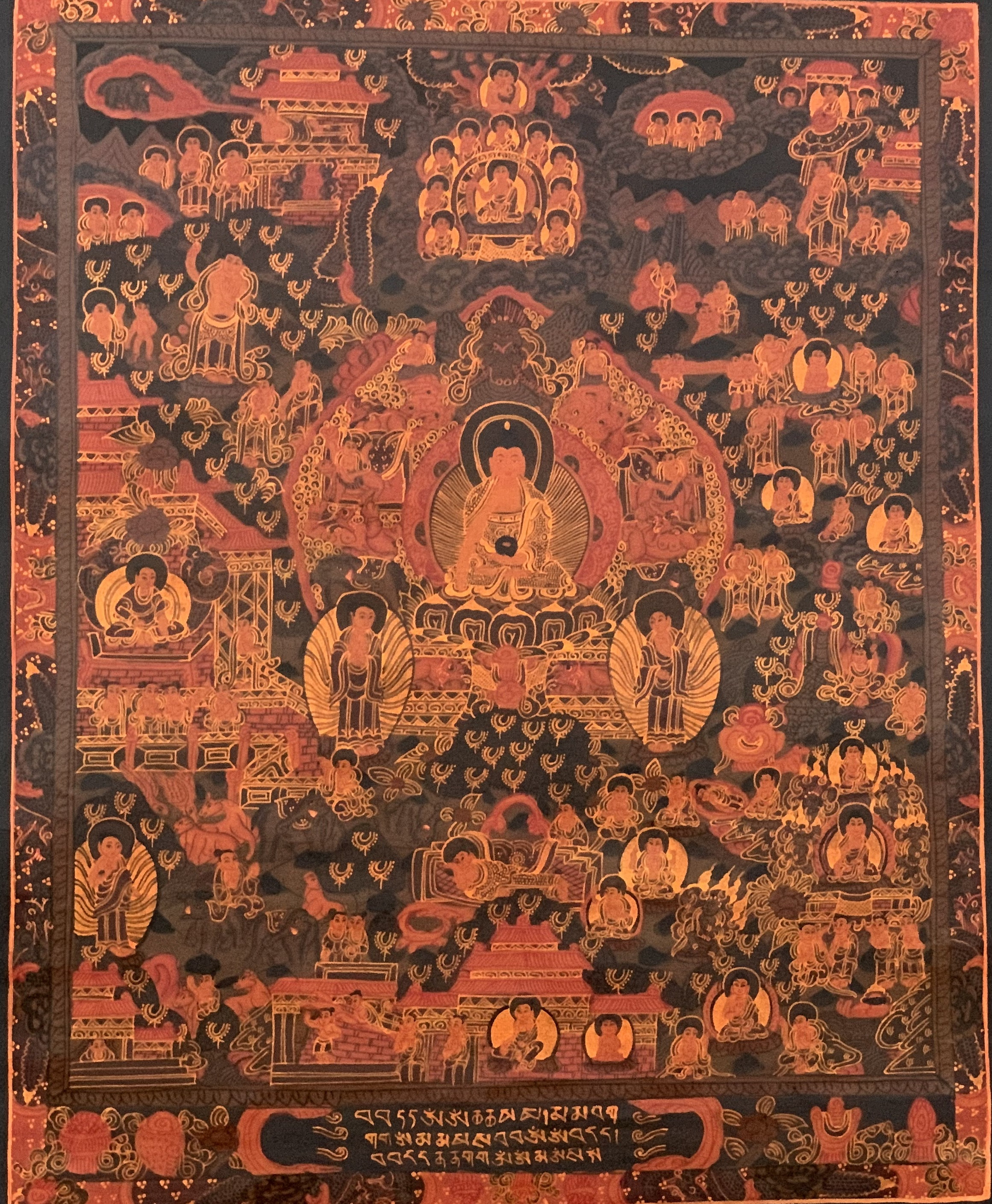 Hand-Painted Buddha Mandala Tibetan Thangka Art on Canvas, 17 x 21 Inches