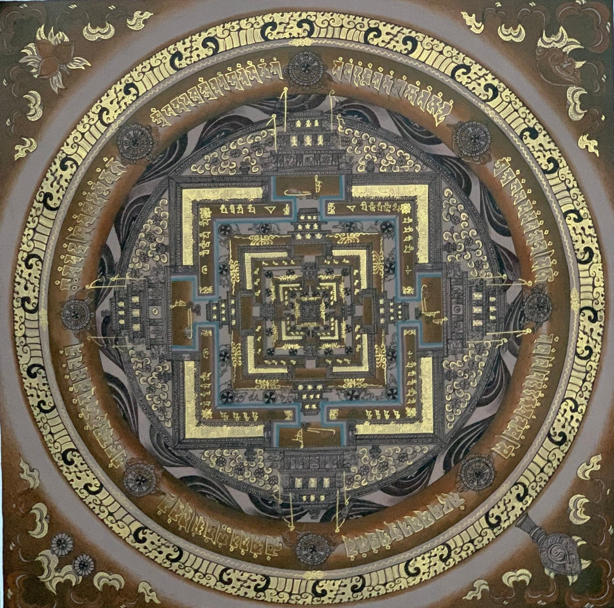 Hand-Painted Kalachakra Mandala Tibetan Thangka Art on Canvas, 17 x 17 Inches