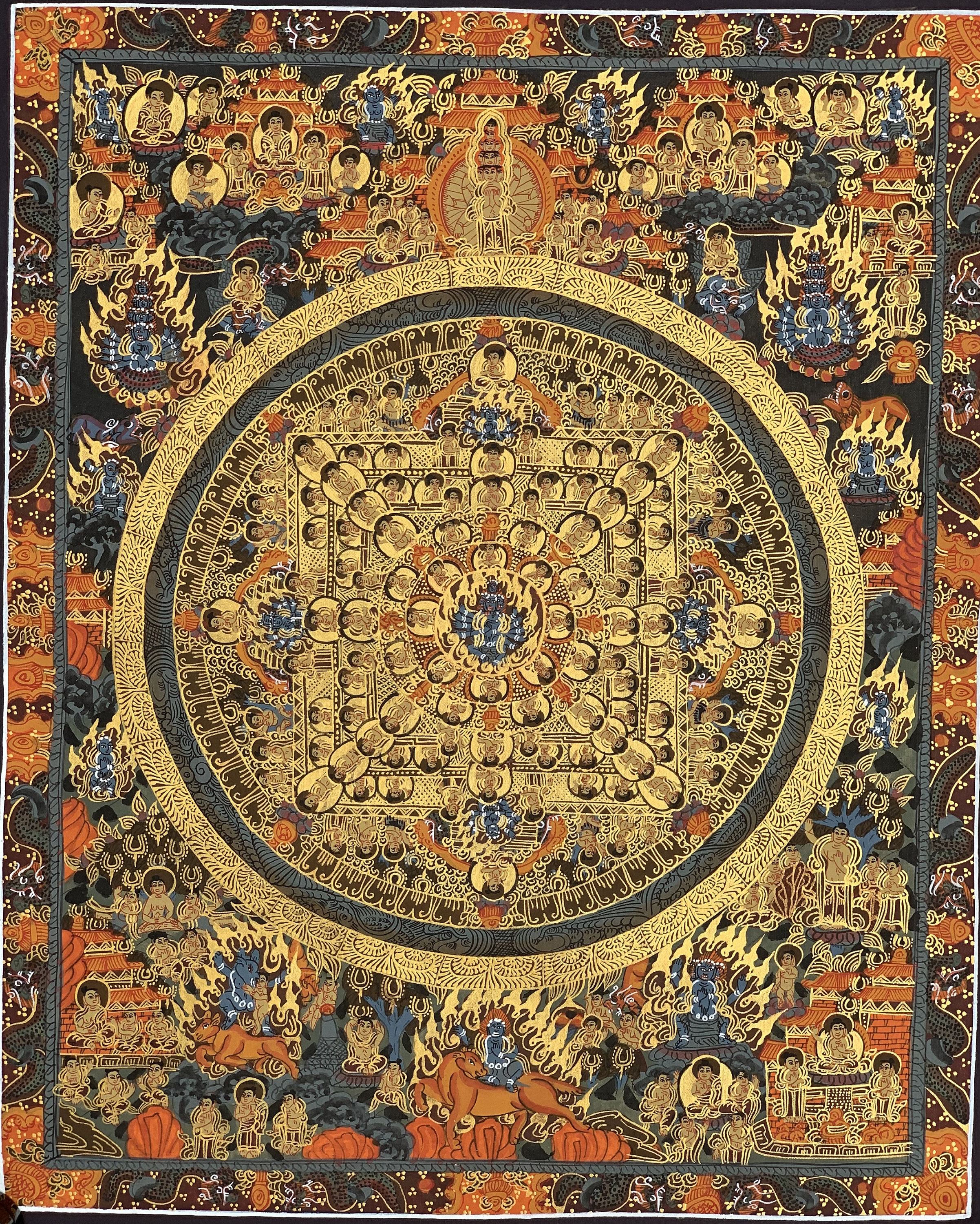 Hand-Painted Buddha Life Mandala Tibetan Thangka Art Painting on Canvas 17 x 22 Inches