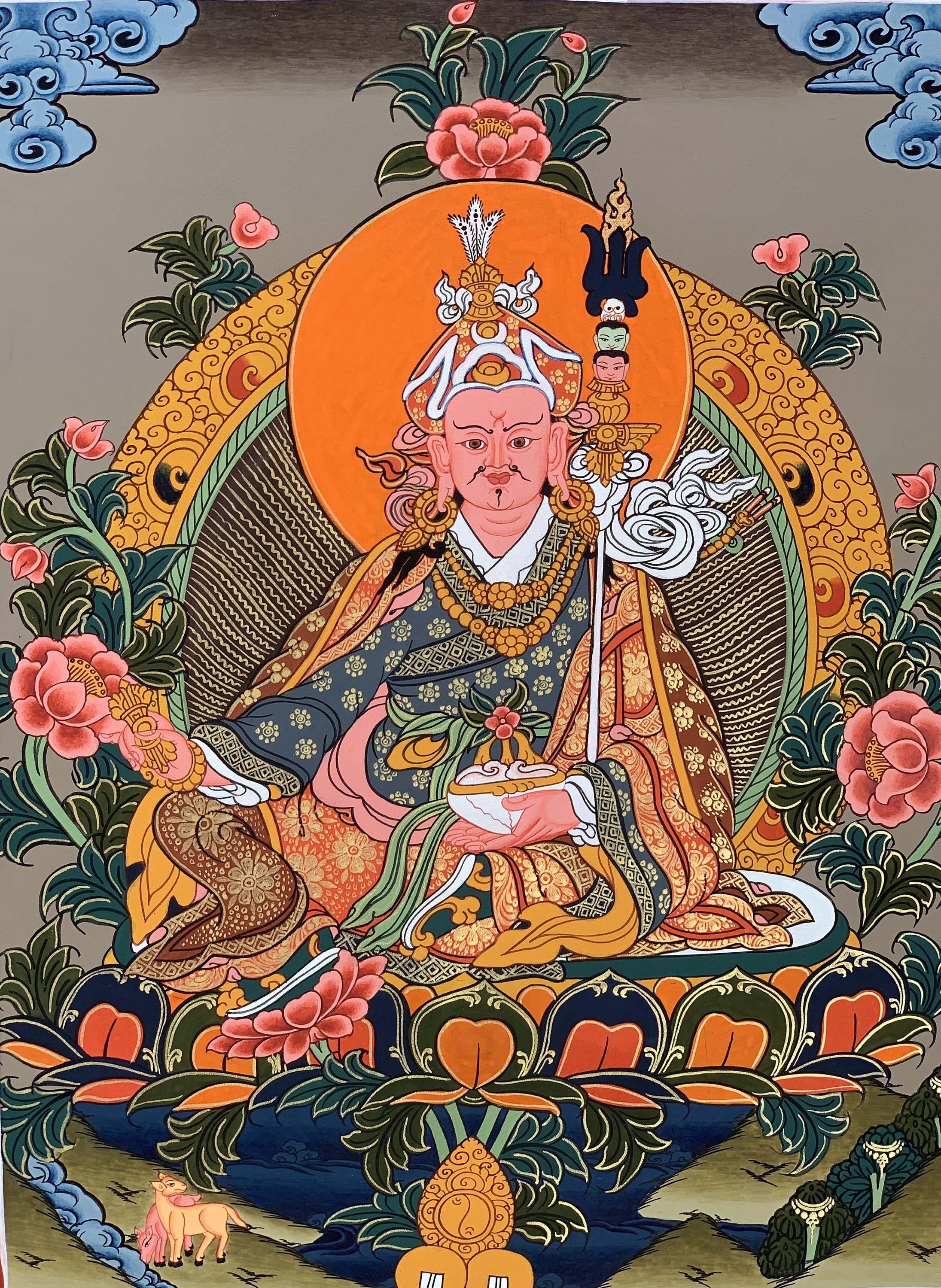 Hand-Painted Padmasambhava Guru Rimpoche Thangka Art on Canvas 13 x 17 Inches