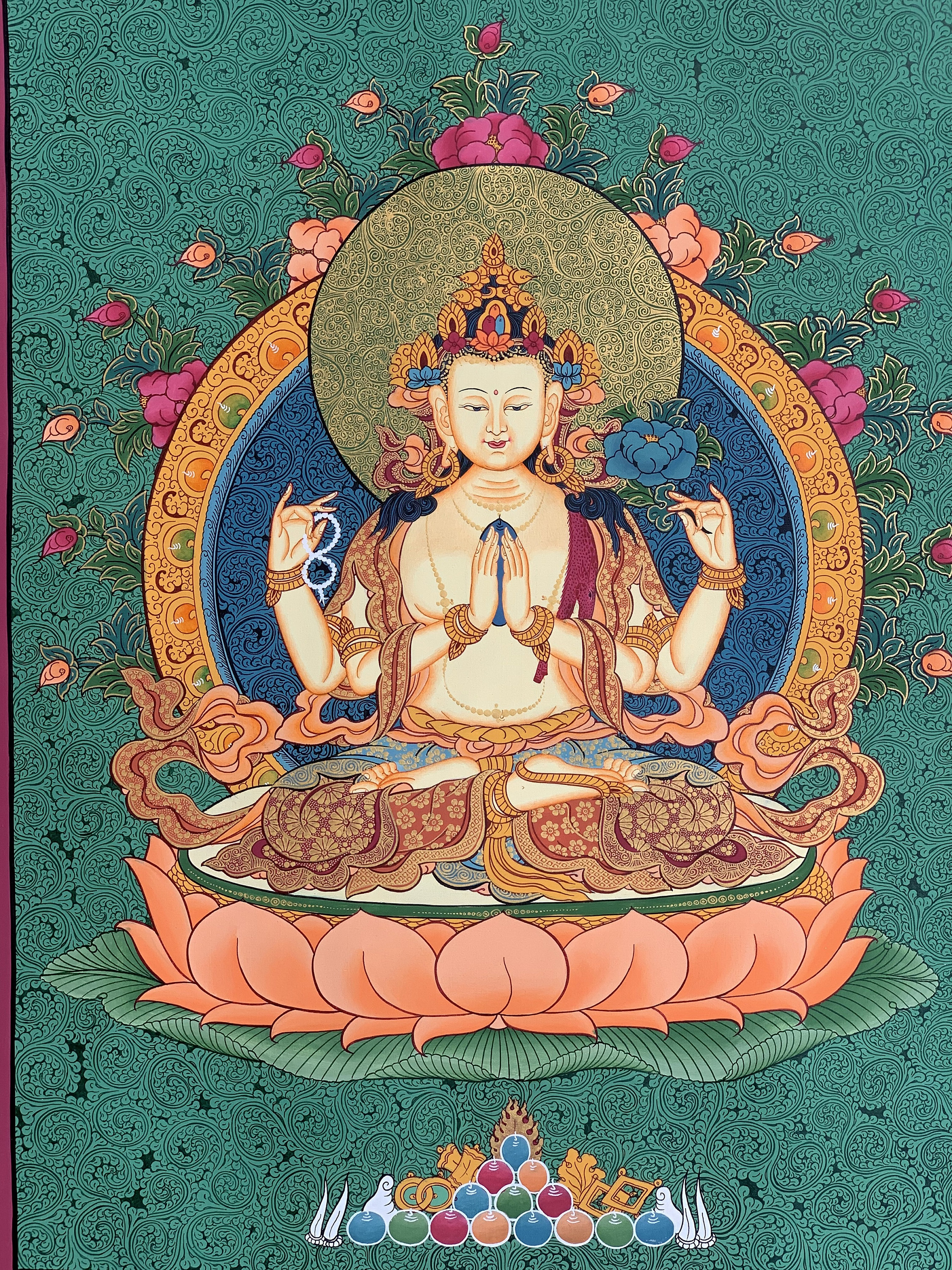 Hand-Painted Avalokiteswora Chyangras Tibetan Thangka Finest Art 17 x 22 Inches