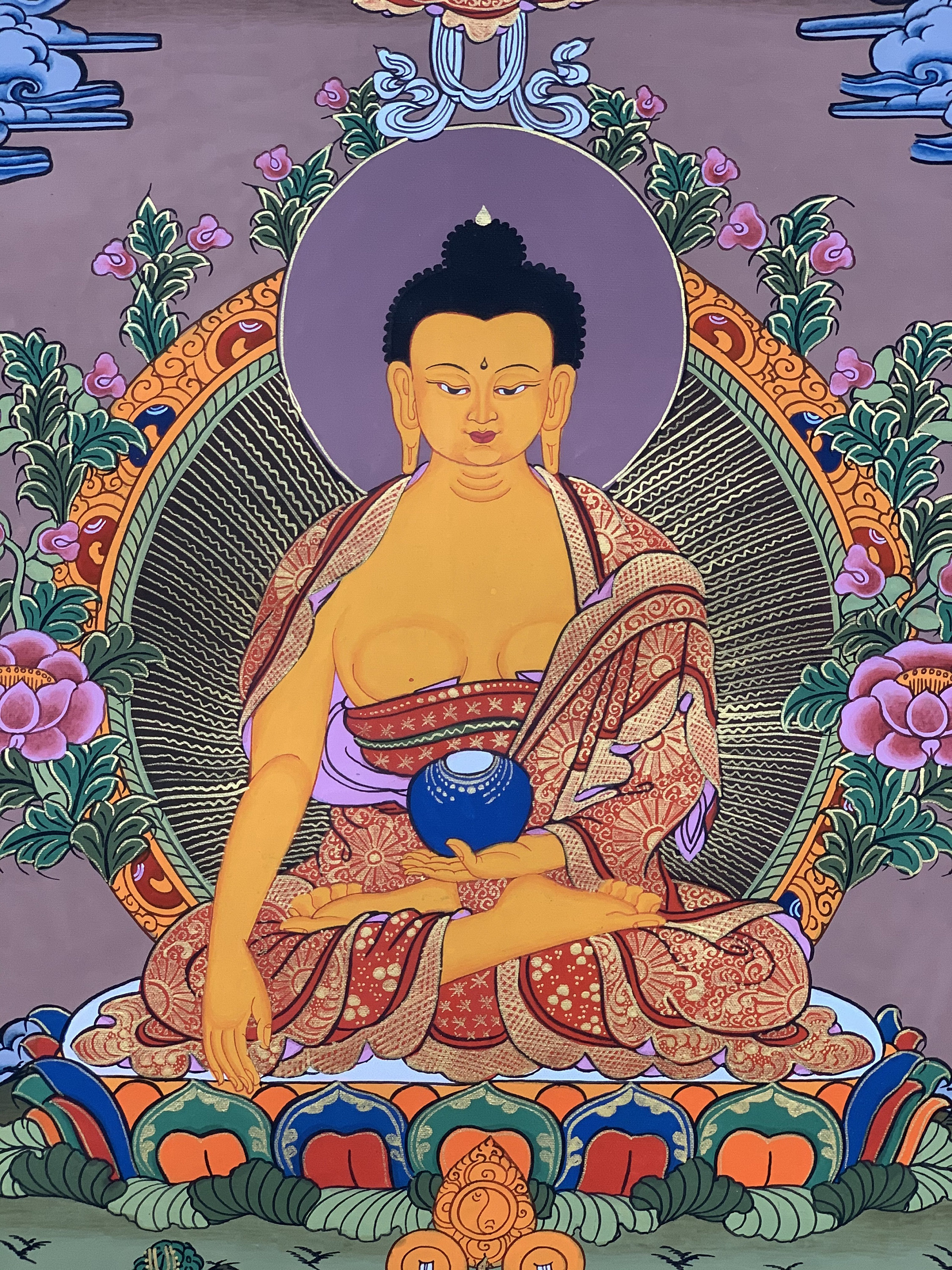 Hand-Painted Shakyamuni Buddha Tibetan Thangka Art 13 x 17 Inches