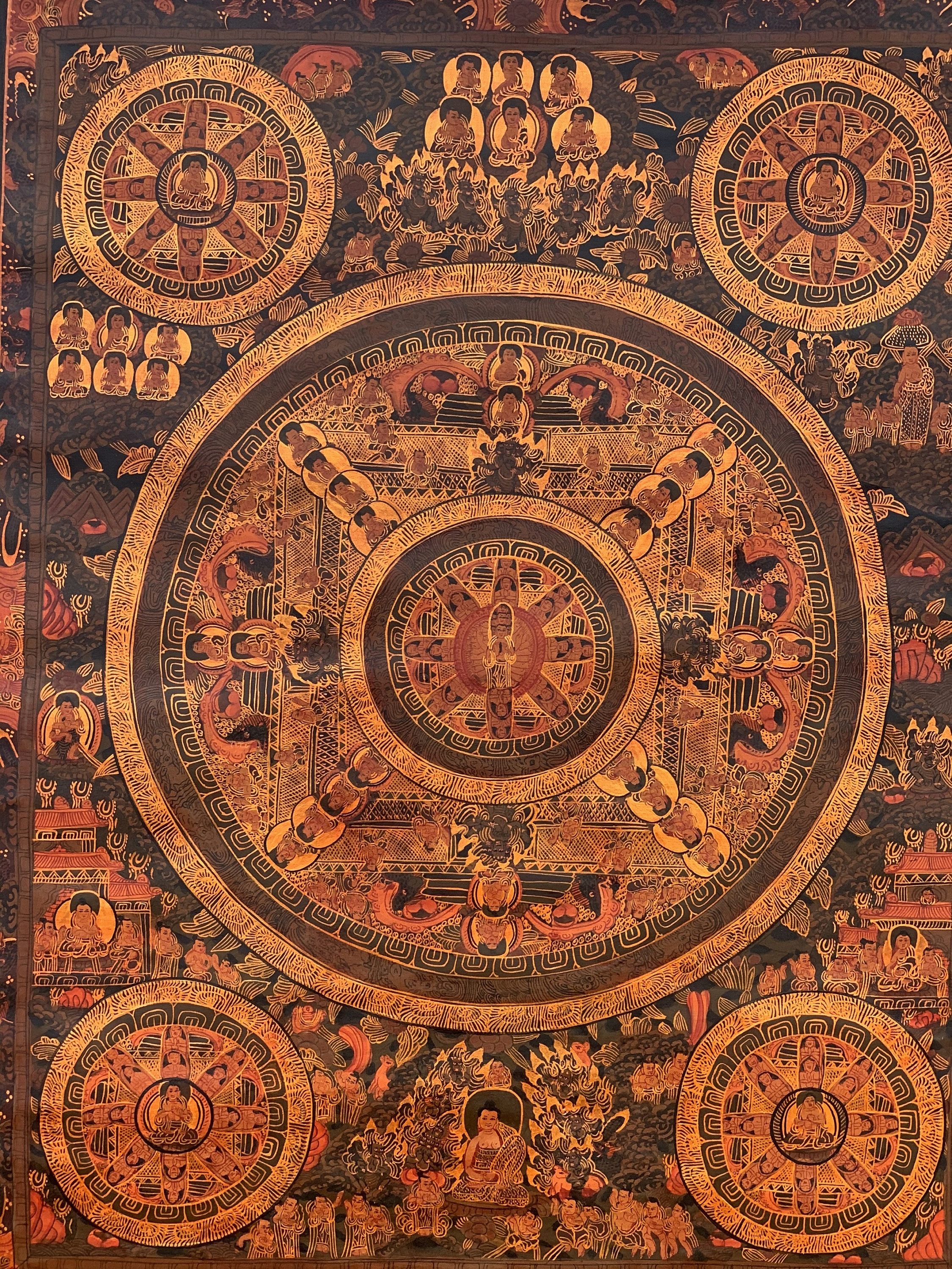 Hand-Painted Buddha Life Cycle Tibetan Thangka Art on Canvas  24 x 31 Inches