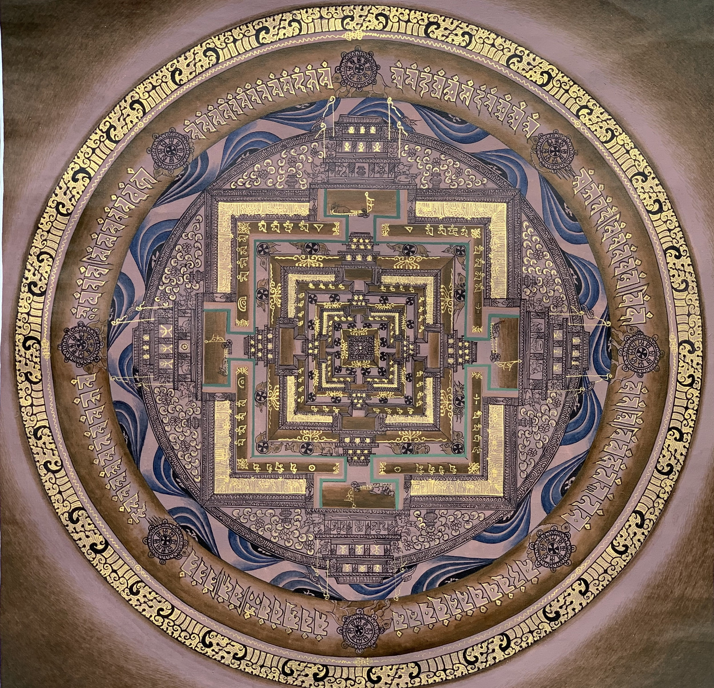 Hand-Painted Kalachakra Mandala Tibetan Thangka Art on Canvas 17 x 17 Inches