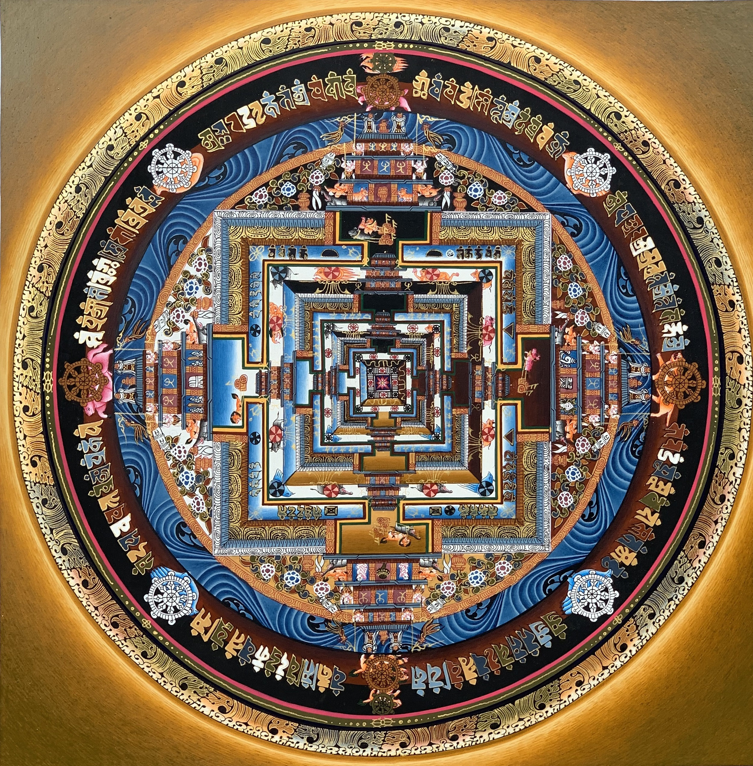 Hand-Painted Wheel of Life Mandala Thangka Painting, Buddhist  Art 14 x 14 Inches