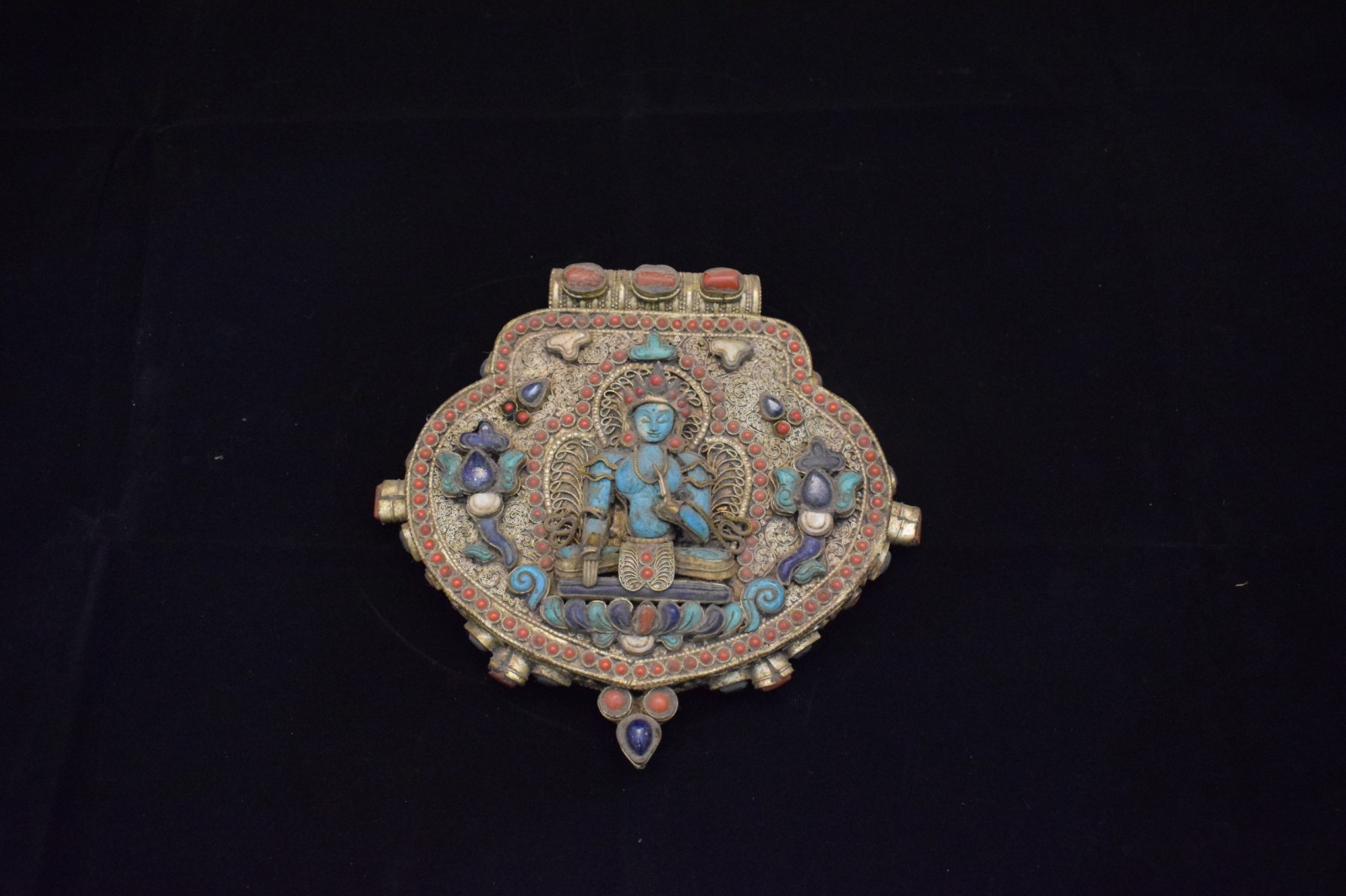 Handmade Gold Plated Metal Filigree Stone Crafted Tibetan Ghau