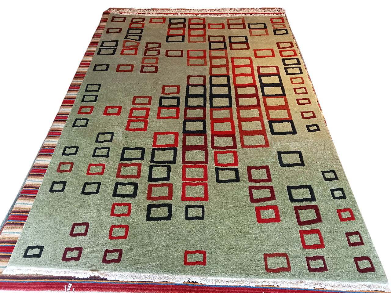 Handmade Nepali Wool Rug – Light Green Modern Pattern, 60 Knots, 170x240 cm