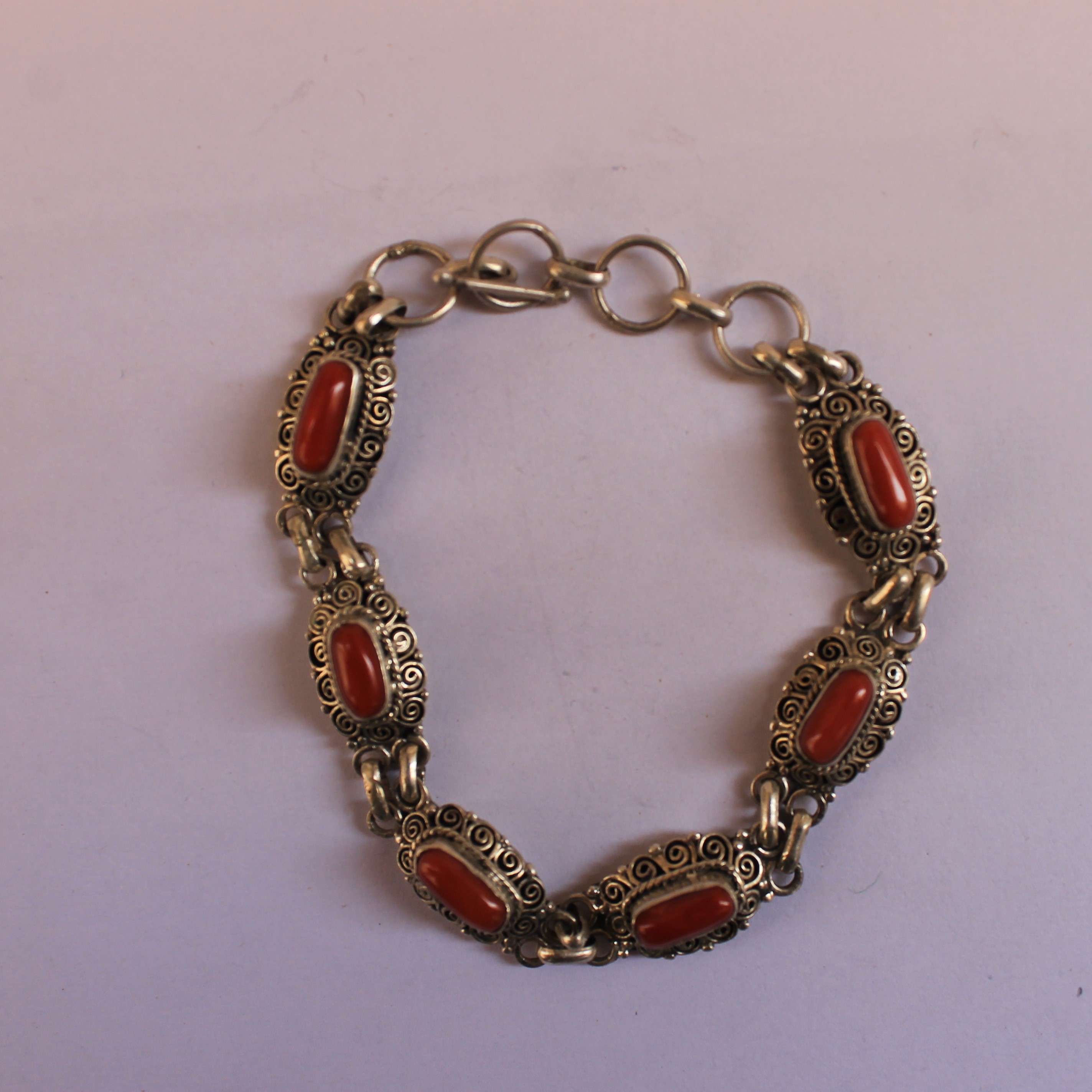 Handmade Coral Sterling Silver Bracelet 