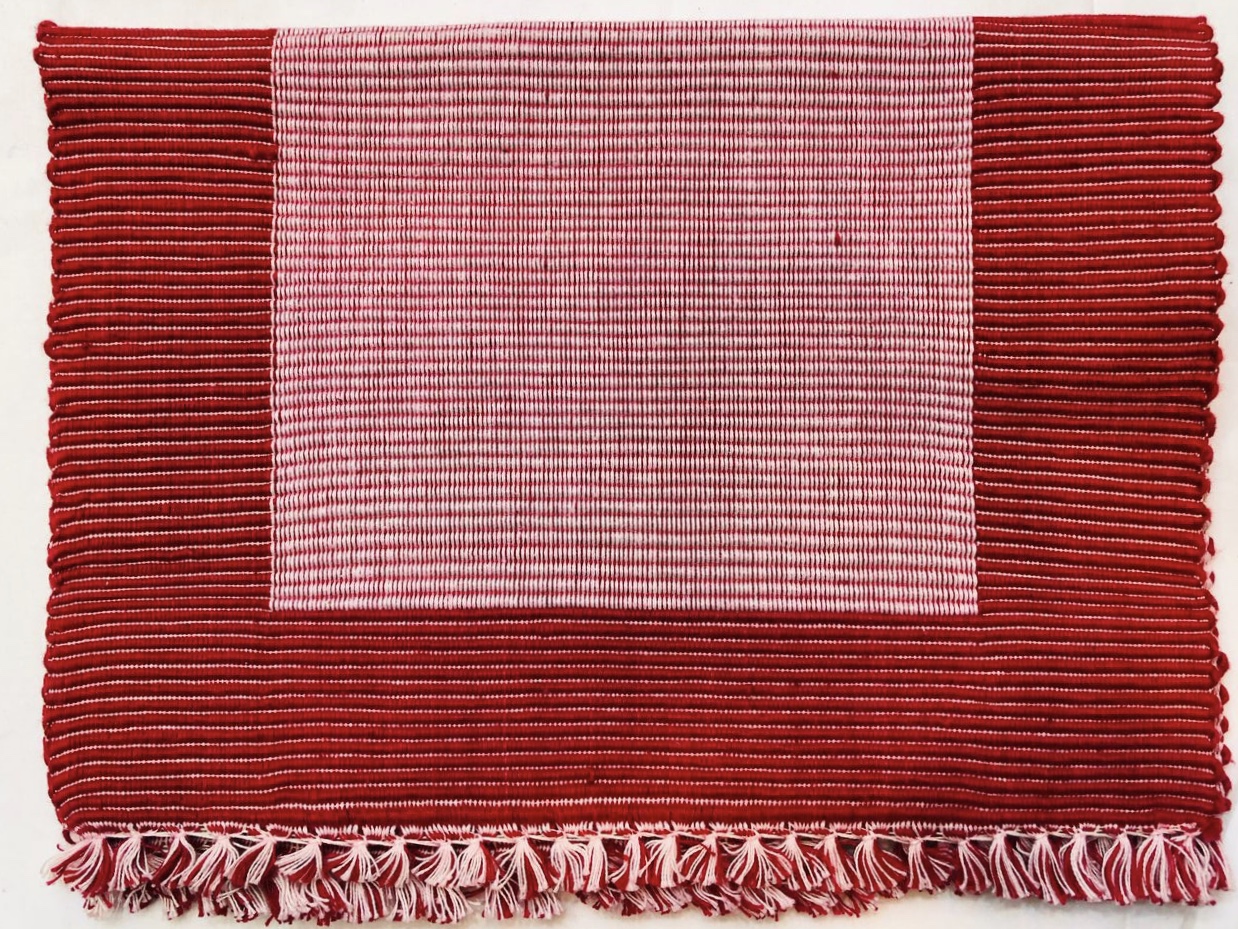 100% Pure Cotton Linen Dining Mats 17" x 12" ( Red & White)