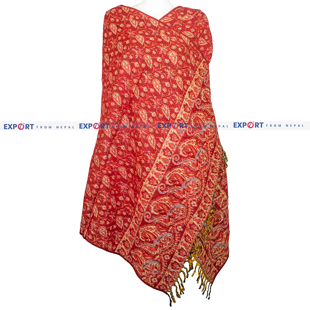 Red Floral Design Woolen Shawl or Stole