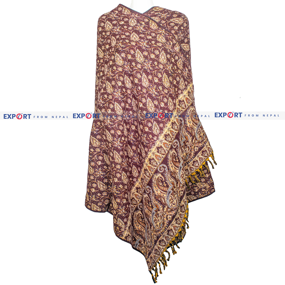 Purple Floral Design Woolen Shawl or Stole