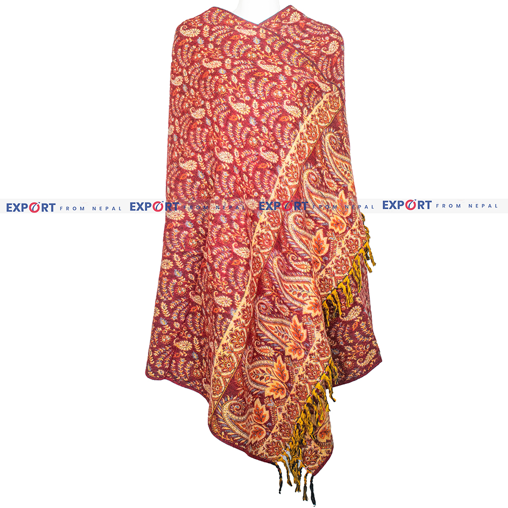 Red Floral Design Woolen Shawl or Stole