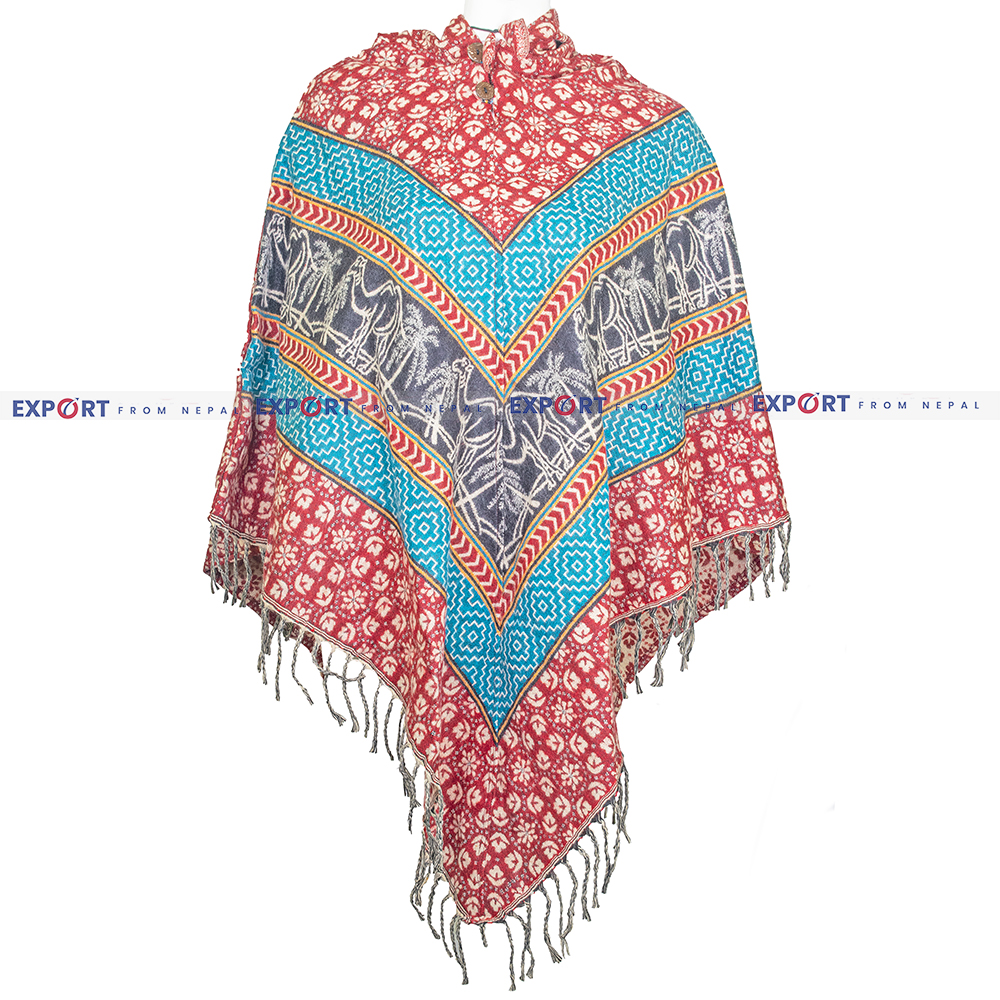 Multi-Color Traditional Patterned Design Woolen Puncho
