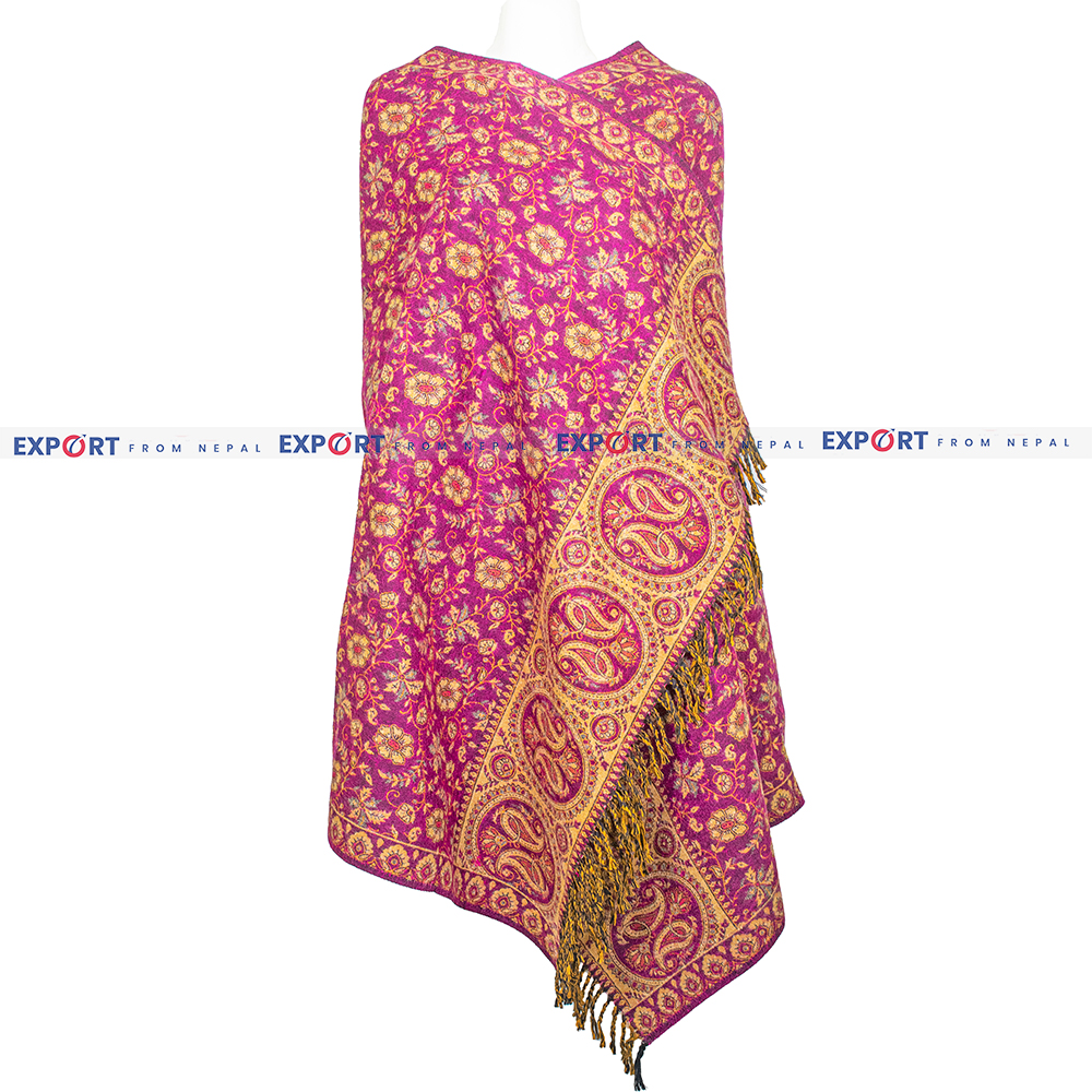 Magenta Pink Floral Design Woolen Shawl or Stole