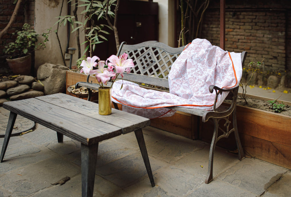 Handmade Red Floral Printed Malmal Khasto (Throw)