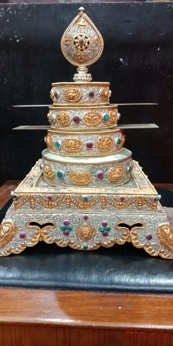 Handmade Gold & Silver Plated Filigree Stone Crafted Offering Mandala Set