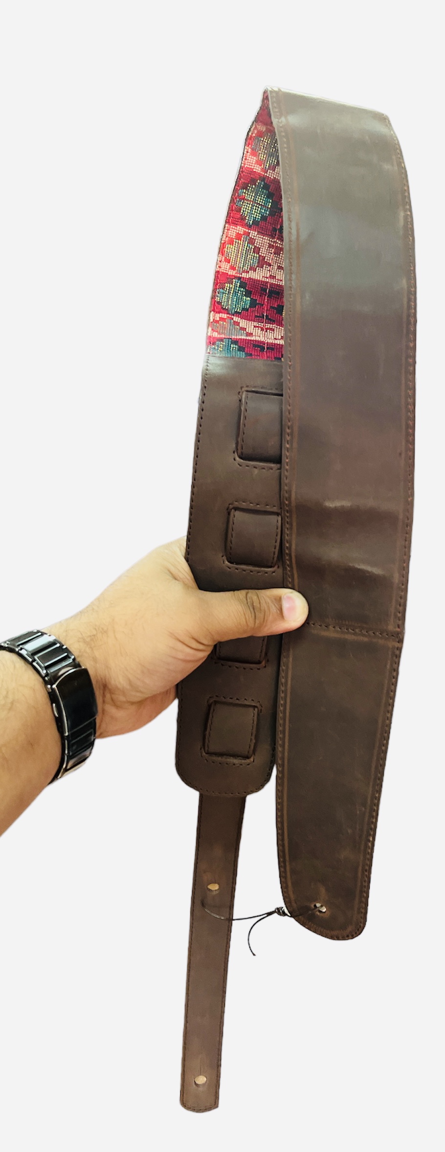 Hand-Woven Nepali Dhaka With Leather Handmade Premium 3″ Custom Leather Guitar Strap: The Ultimate Blend Of Durability, Comfort, And Style