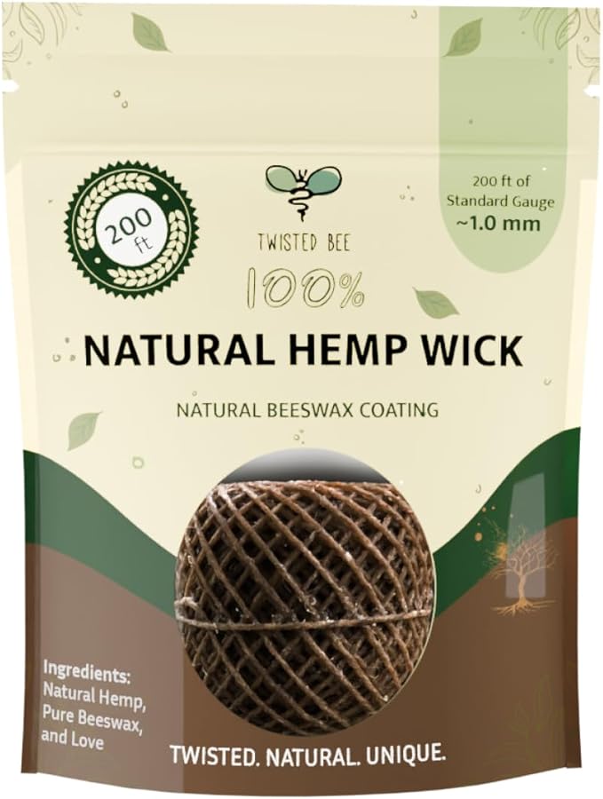 100% Natural Hemp Wick with Natural Beeswax Coating, Twisted Bee (200ft x Standard Size) - Wholesale Box of 90