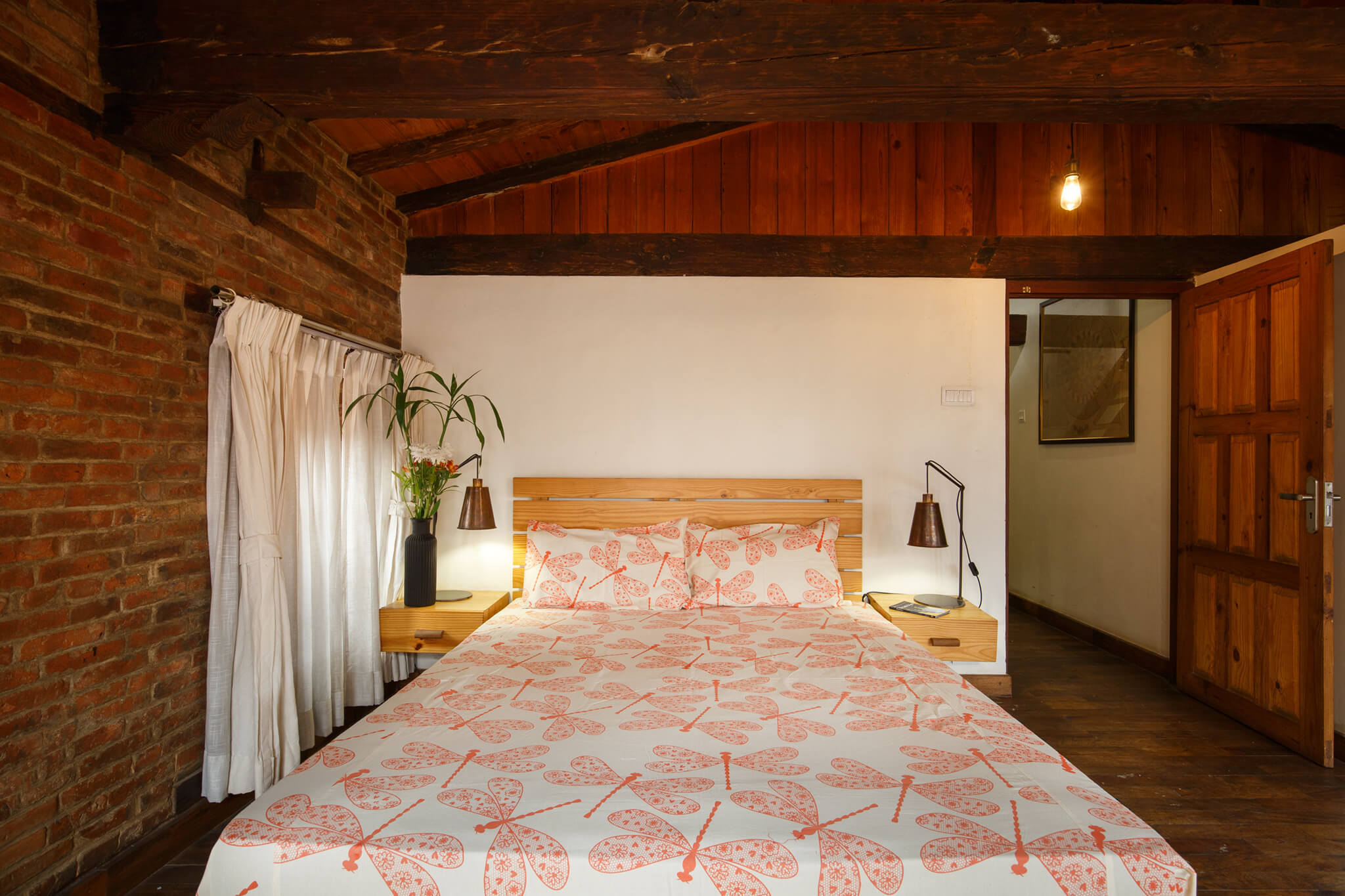 Handmade Orange Dragonfly Printed Cotton Bedsheet