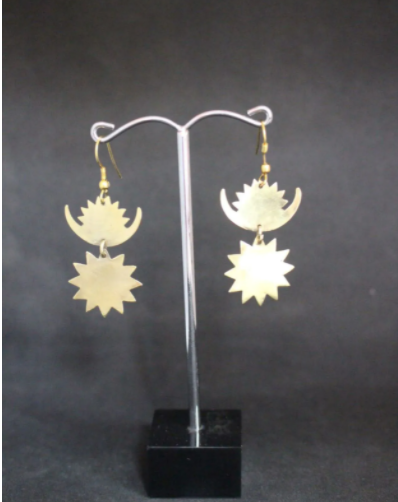 Pair of Nepali Themed Brass Earrings