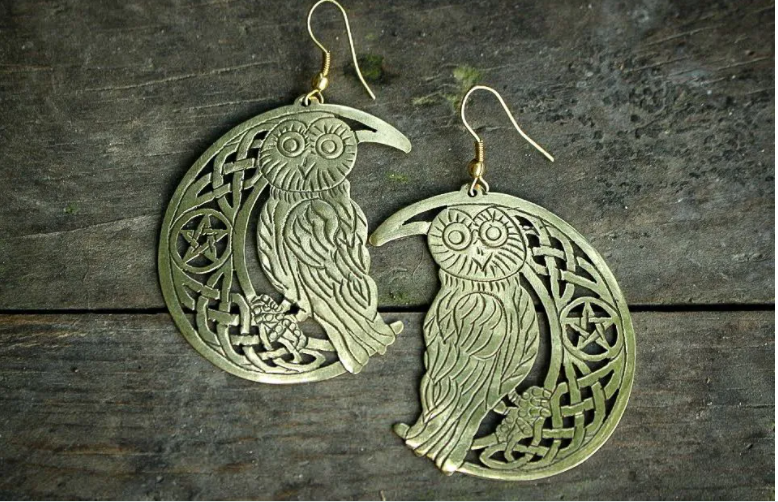 Pair of Owl Designed Brass Earrings