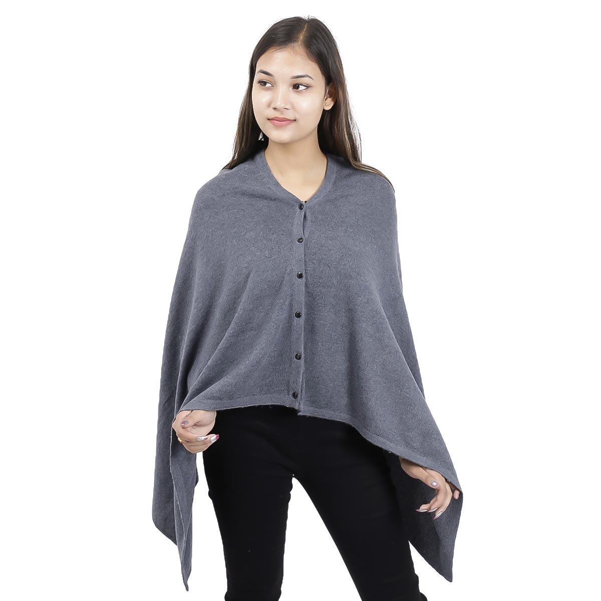 New 3 Style Solid Button Pashmina Poncho - Gray