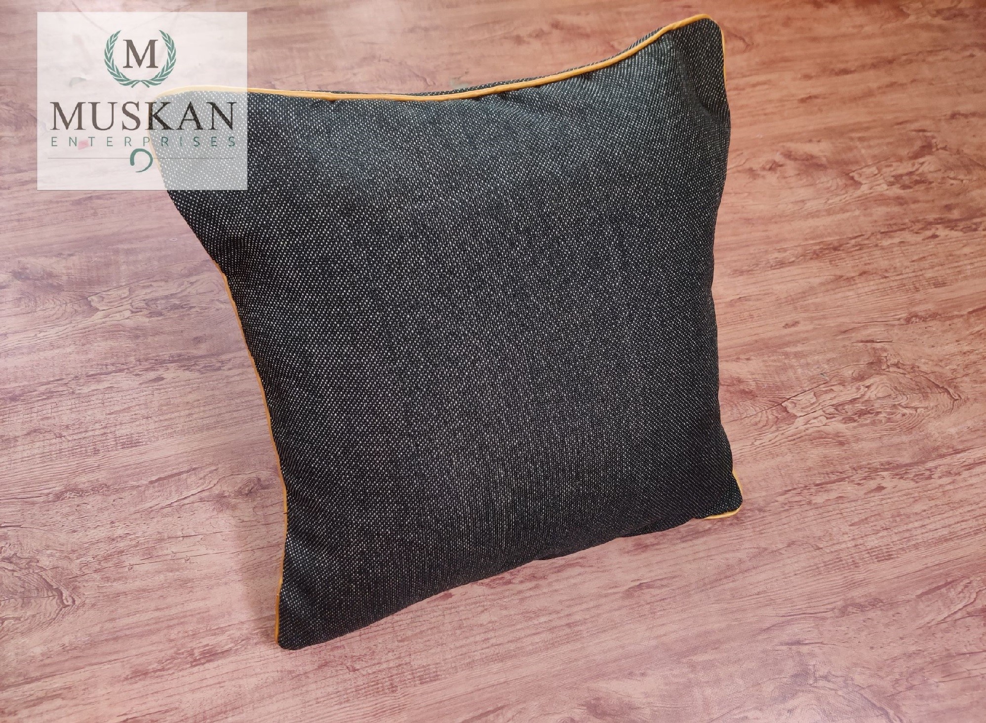 5 pc Set Black Jute Cushion Cover