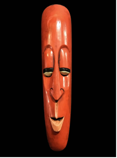Handmade Wooden Mask Of Long Face Somalian, Painted Orange