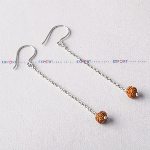 5 Mukhi Rudraksh Single Bead Sterling Silver Earring
