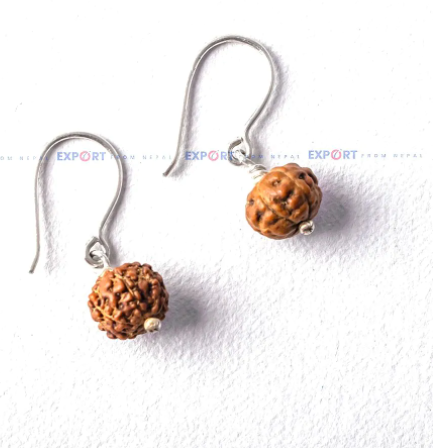 5 Mukhi Rudraksh Single Bead Sterling Silver Earring