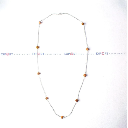 5 Mukhi Rudraksh Sterling Silver Necklace (9 Beads)