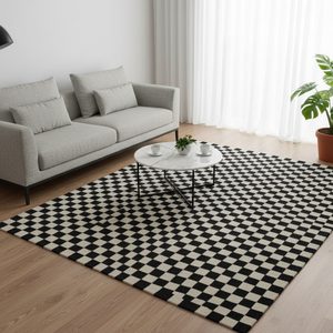 Modern 60-Knot Hand-Knotted Nepali Woolen Carpet (Beige/Black, 5.58 x 7.87 ft) — image 1
