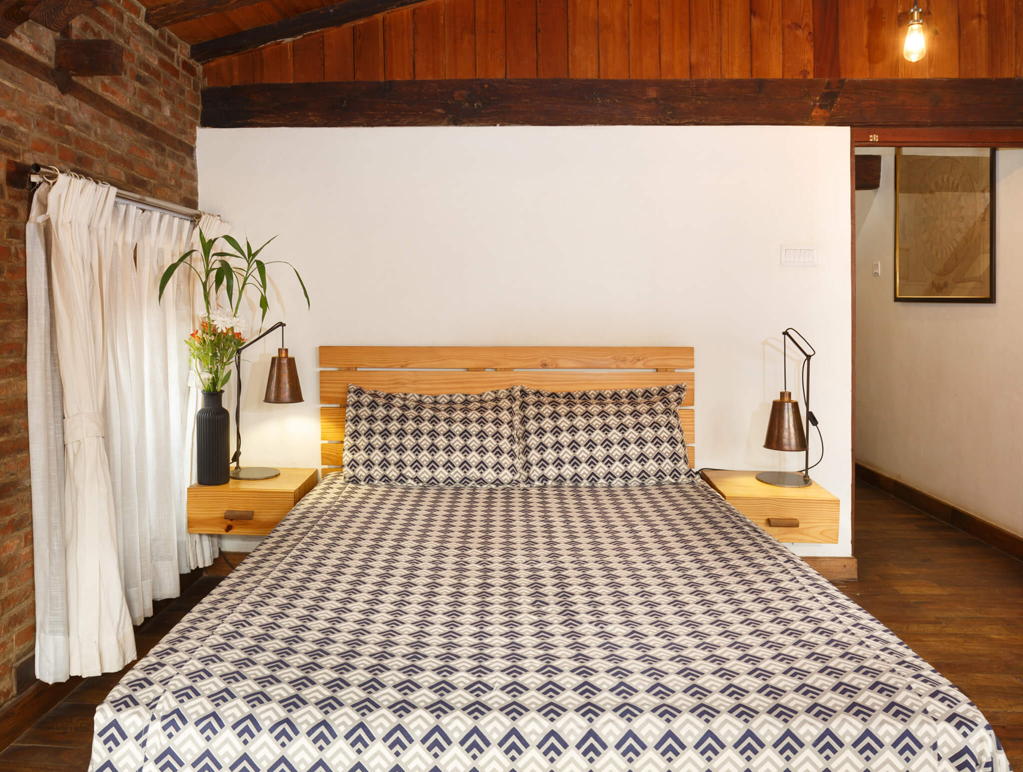 Handmade Grey Navi Blue Pattern Cotton Bedsheet