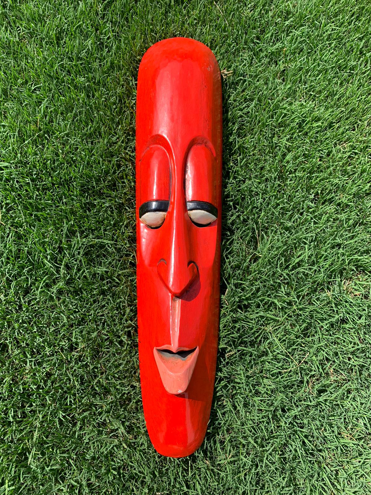 Handmade Wooden Mask Of Long Face Somalian, Painted in different color