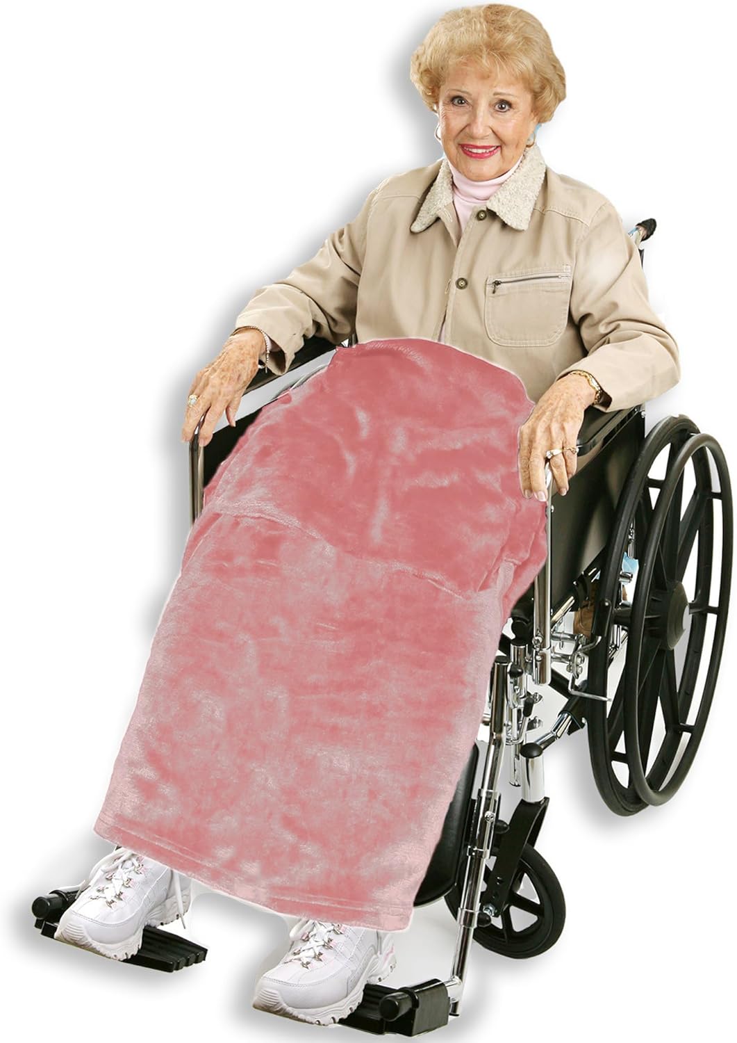 Classy Pal Wheelchair Blanket with Pouch for Adults, Fleece Wrap for Airplane & Train, Packable Nap Travel Accessories (Pink) Box of 22
