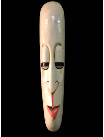Handmade Wooden Mask Of Long Face Somalian, Painted White